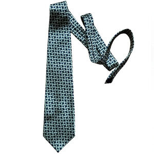 KAI LONG Men's Tie Necktie Navy Blue Gold Geometric 100% Silk Classic Luxury